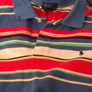 Blue Polo with Red Green Yellow White Stripes 🔥